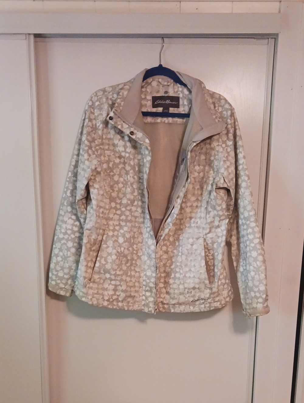 Eddie Bauer Beige Floral-Pattern Removable Hood Large Utility Jacket
